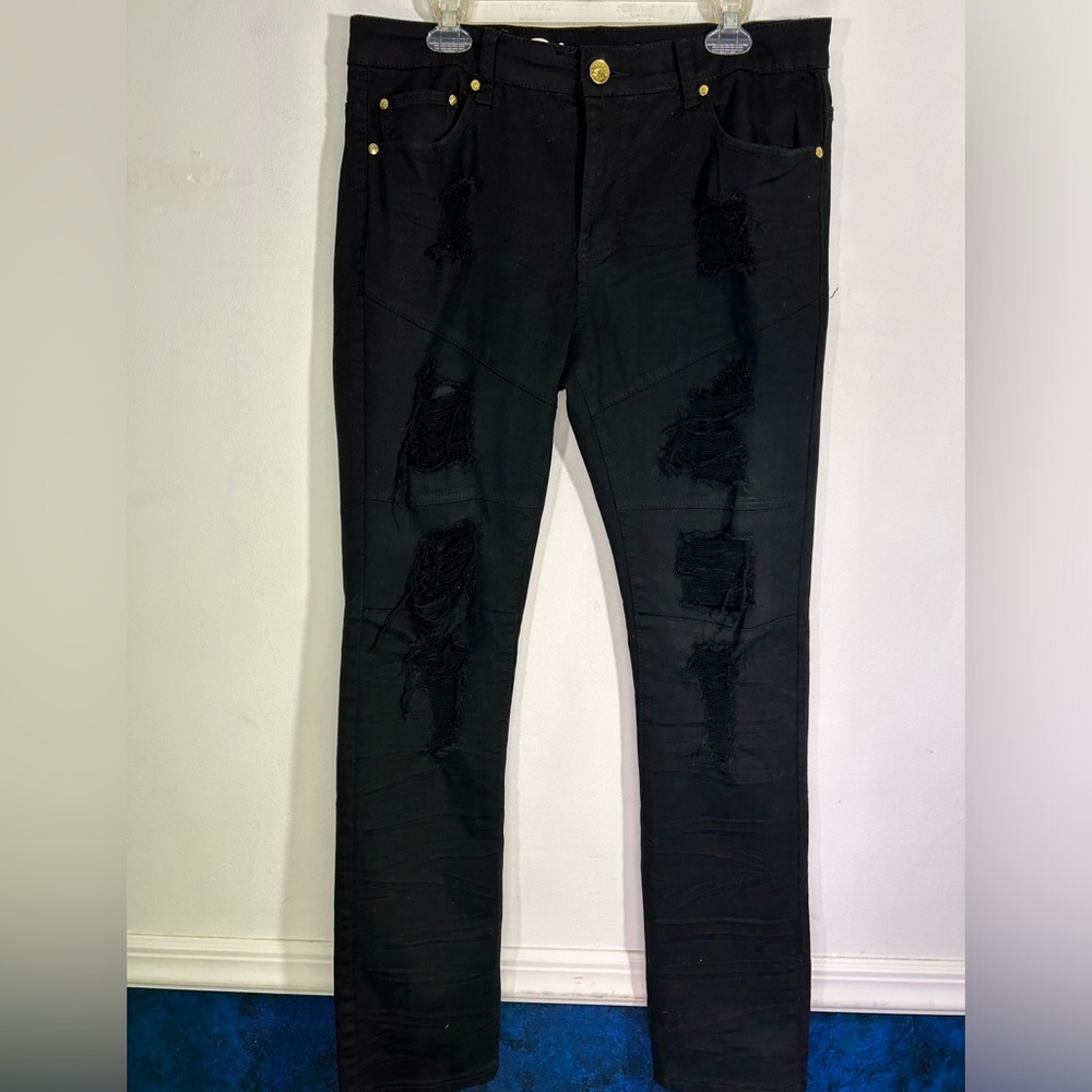 Argonaut Men's Black Ripped Distressed Denim Jeans Sz 36/34 EUC
